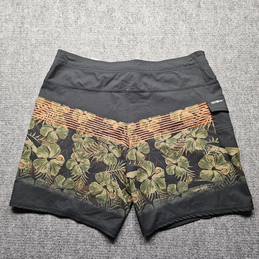 Salty Crew Mens 38 Board Shorts Black Floral Hibiscus Tropical Recycled Stretch